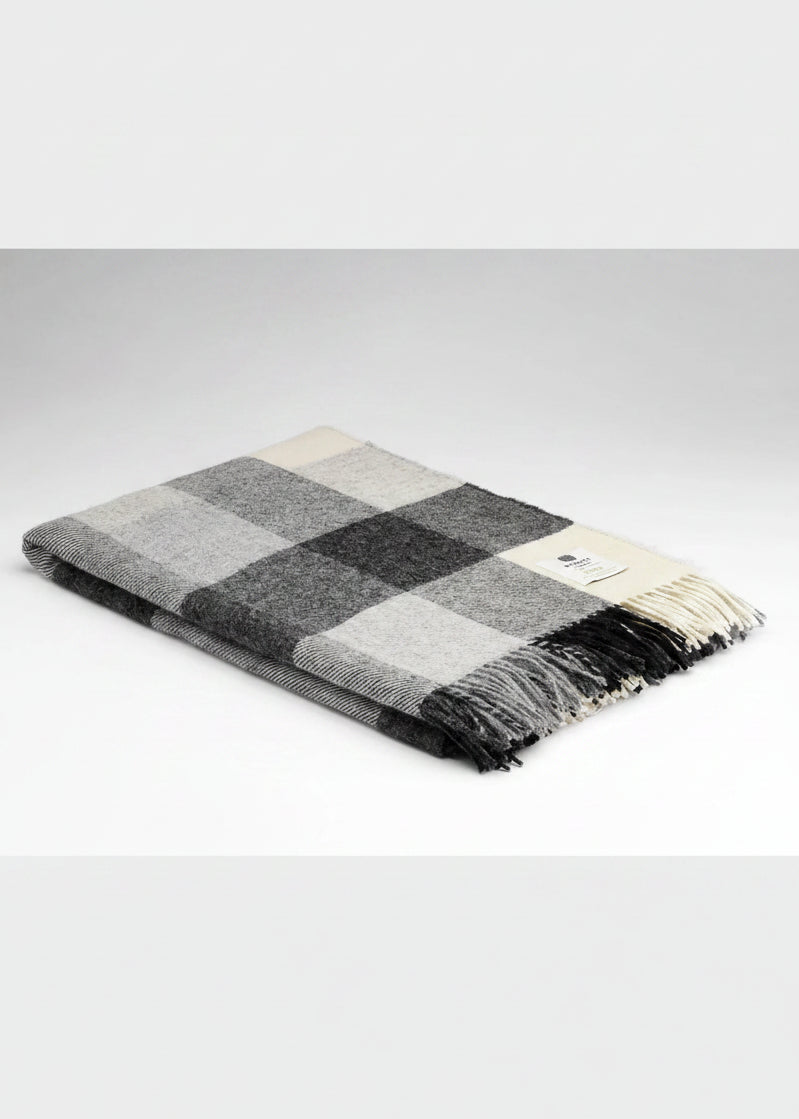 McNutt of Donegal Grey Check Pure Wool Blanket | Irish Wool Throw