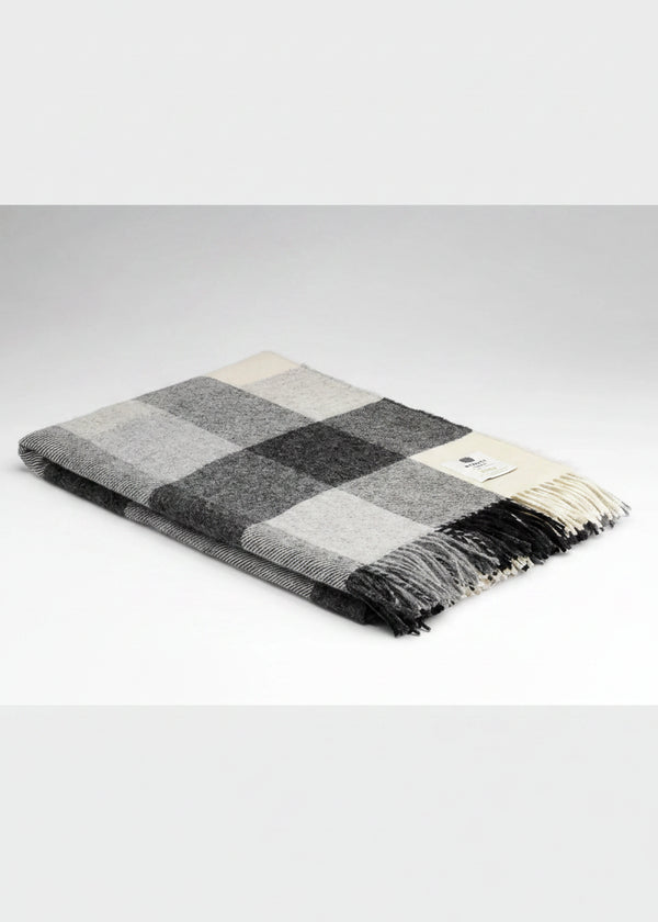McNutt of Donegal Grey Check Pure Wool Blanket | Irish Wool Throw