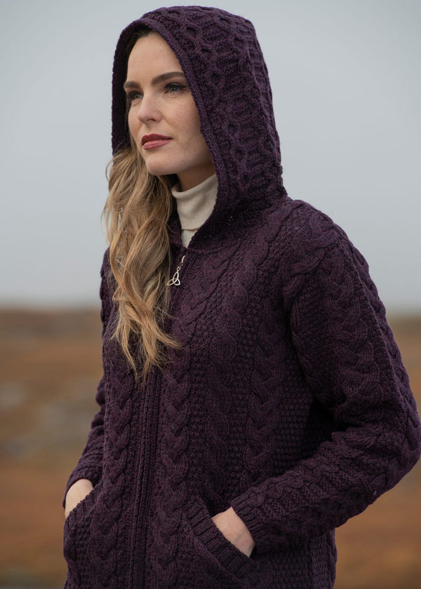 Aran Hooded Cardigan With Celtic Knot Zipper