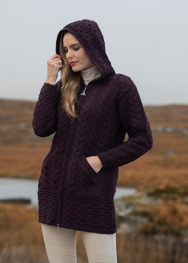 Aran Hooded Cardigan With Celtic Knot Zipper
