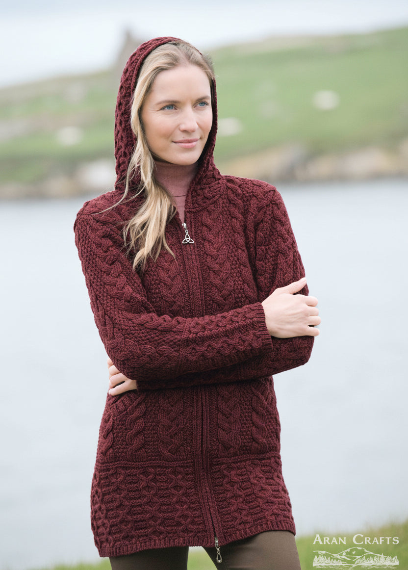 Aran Galway Cardigan With Celtic Knot Zipper | Ember