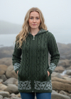 Celtic Jacquard Hooded Aran Cardigan | Green