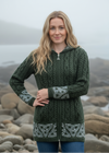 Celtic Jacquard Hooded Aran Cardigan | Green