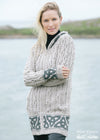 Aran Women's Jacquard Hooded Cardigan | Oatmeal