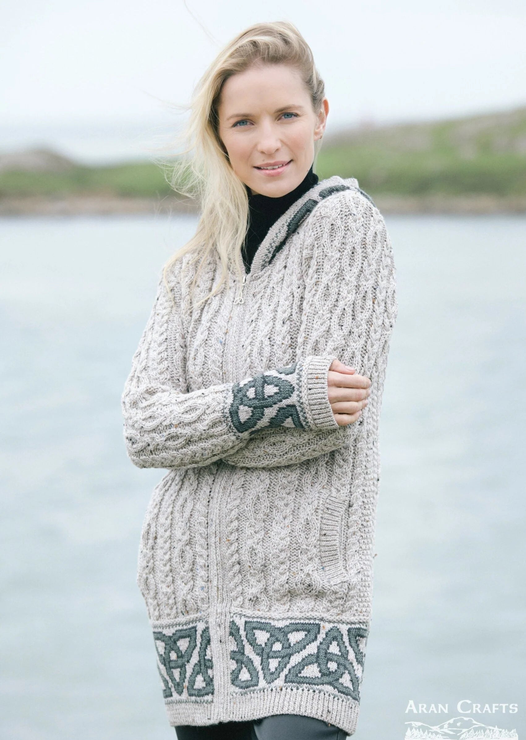 Aran Women's Jacquard Hooded Cardigan
