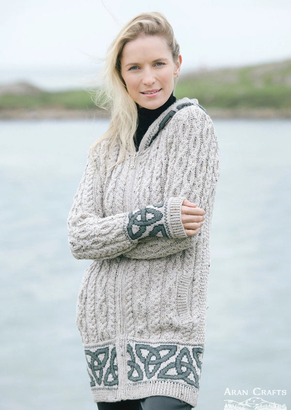 Aran Women's Jacquard Hooded Cardigan