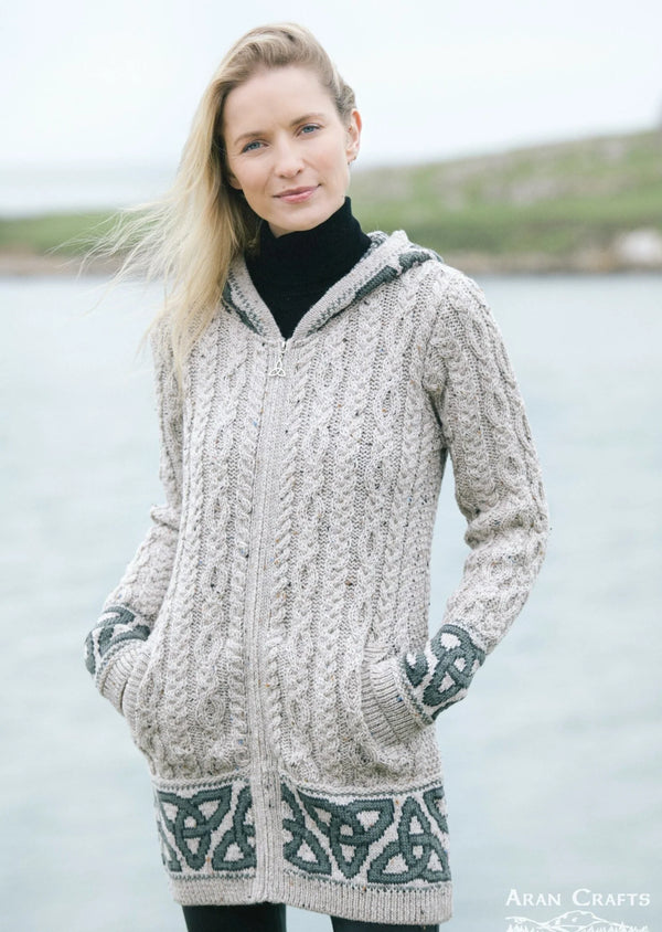 Aran Women's Jacquard Hooded Cardigan