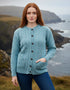 Aran Cable Knit Cardigan | 100% Wool | Aqua