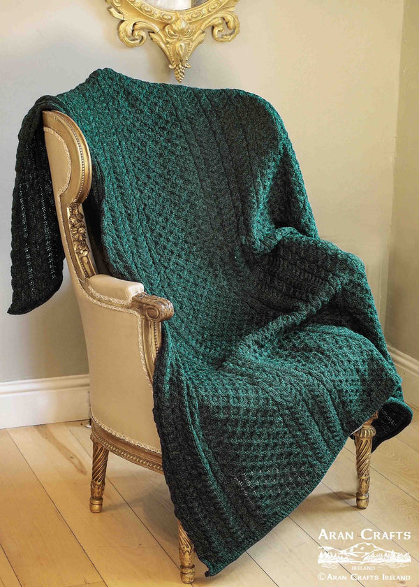 Aran Honeycomb Wool Throw | Moss Green