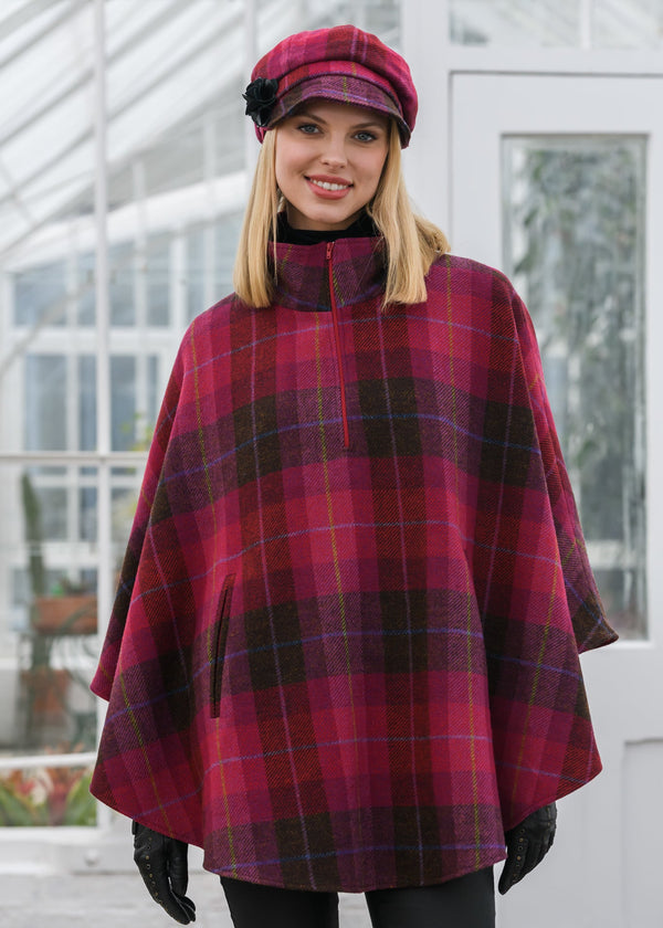 Mucros Half Zip Poncho | Pink Check