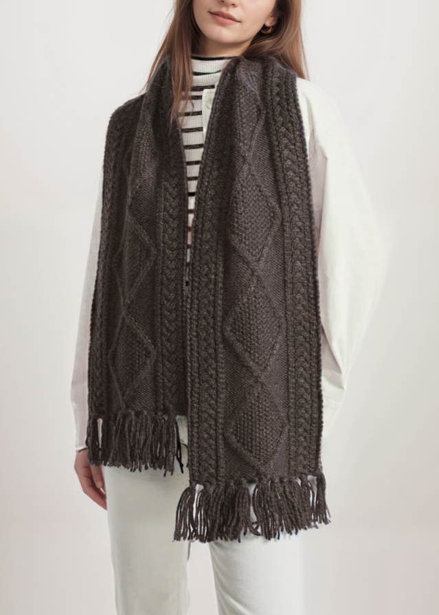 Handknit Brown Aran Scarf 