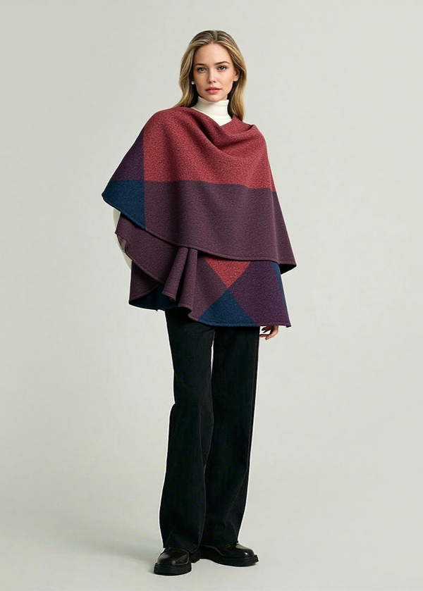 Hanly Lambswool Cape | Rust Wine Block