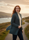 Herringbone Edge to Edge Aran Cardigan - Mallard Green | 100% Merino Wool- walking pose