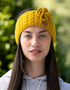 Aran Knitted Mustard Flower Wool Headband