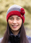 Erin Crochet Flower Cap | Red Grey | Pure Wool