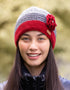 Erin Crochet Flower Cap | Red Grey | Pure Wool