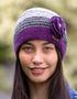 Crochet Cap with Flower Purple & Grey