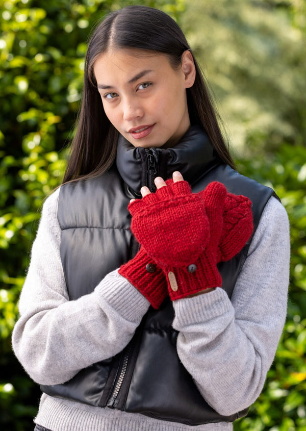 Aran Cable Hunter Gloves - Red