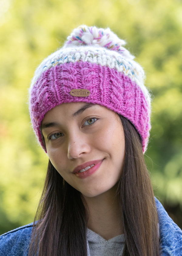 Wool Bobble Flecked Pink Hat