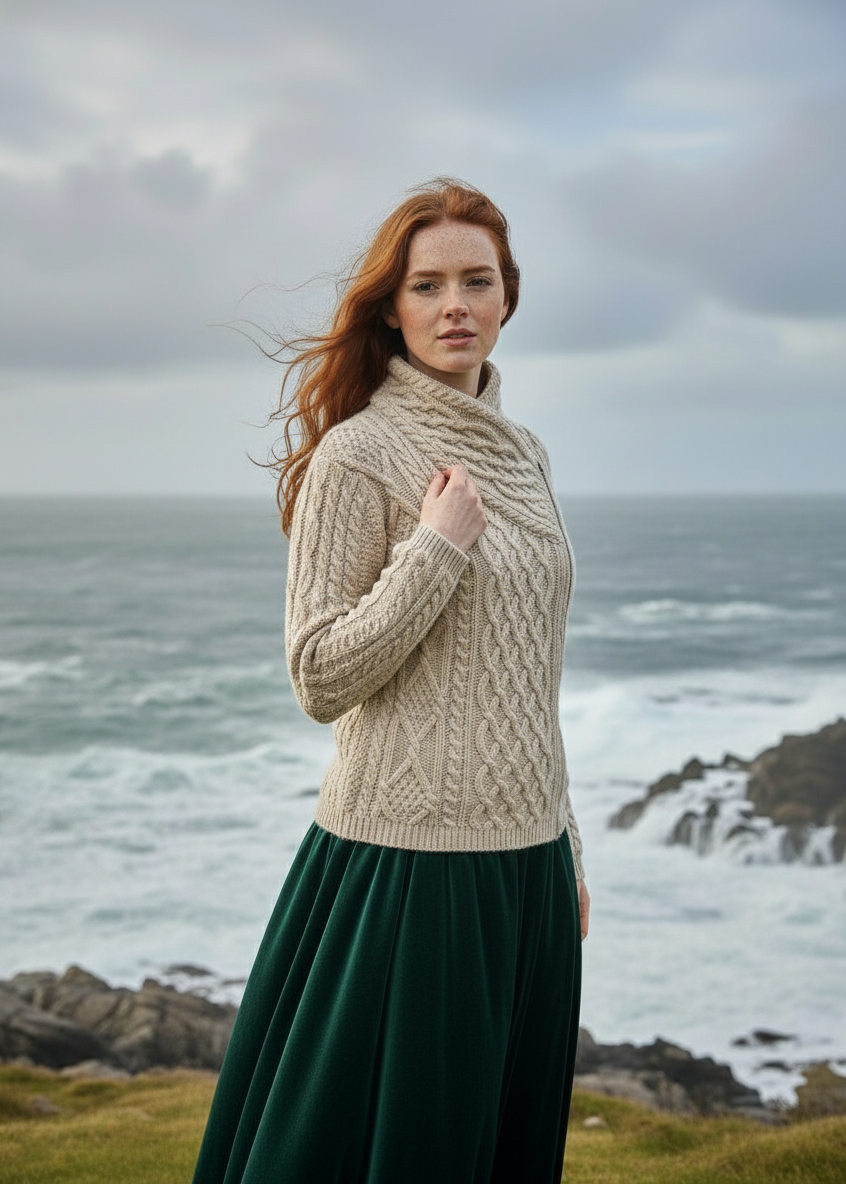 Aran Biker Cardigan | Oatmeal