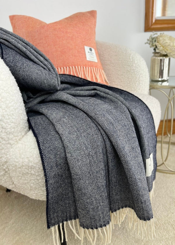 McNutt Blanket Throw | Navy Herringbone