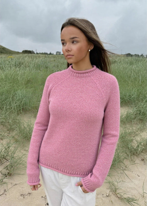 Ladies Roll Neck Fisherman Sweater | Pink