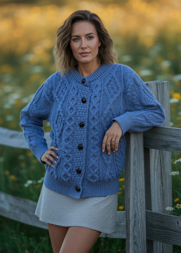 Ladies Aran Cardigan | Denim