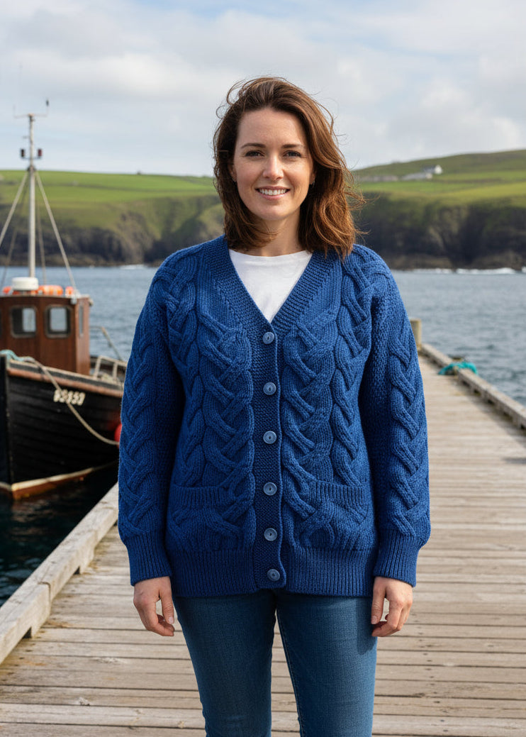 Downpatrick Ladies Aran Cardigan | Blue