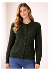 Inagh Ladies Aran Cardigan | Army Green | 100% Worsted Wool