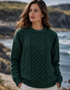 Inis Mor Aran Sweater | Unisex Irish Wool Sweater | Moss Green