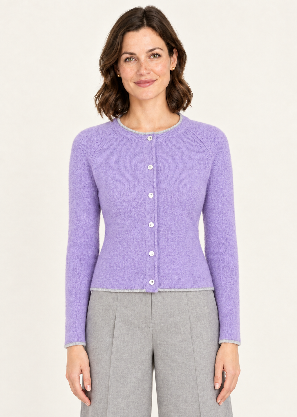 Paisley Purple cardigan front pose