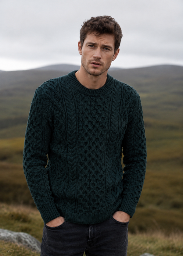 IrelandsEye Aran Merino Wool Sweater | Green