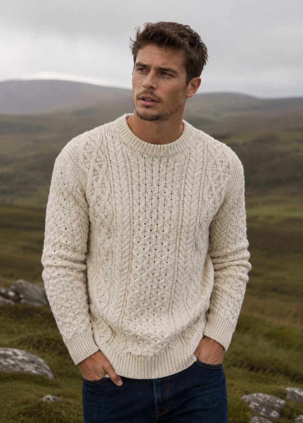 IrelandsEye Aran Merino Wool Sweater | Natural