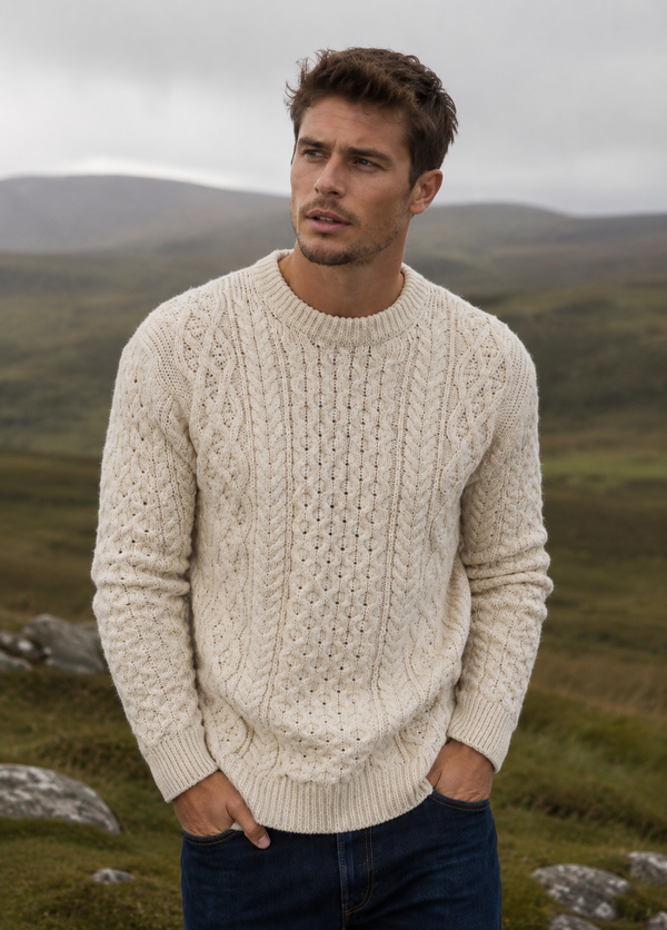 IrelandsEye Aran Merino Wool Sweater | Natural