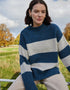 IrelandsEye Aran Stripe Funnel Neck Sweater | Ink Marl