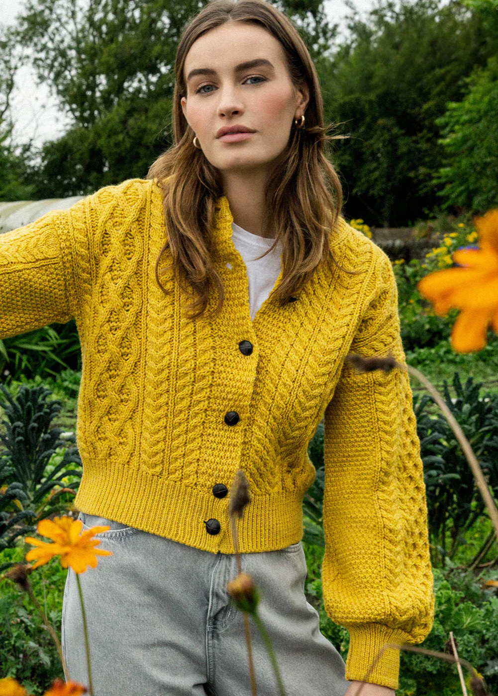 IrelandsEye Cropped Aran Cardigan | Sunflower