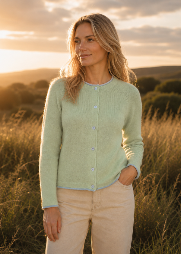 IrelandsEye Killiney Wool Cashmere Cardigan | Mint Green