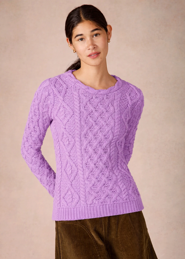 IrelandsEye Lambay Lattice Cable Aran Sweater | Lilac