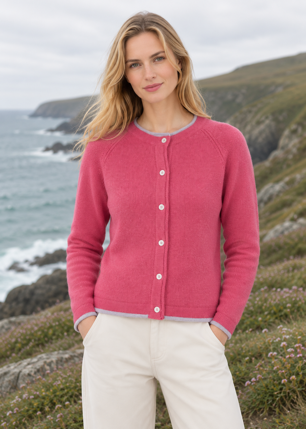 IrelandsEye Women's Killiney Cashmere Cardigan | Rose Pink