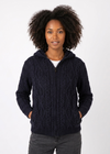 Women's Aran Hooded Cardigan | Navy