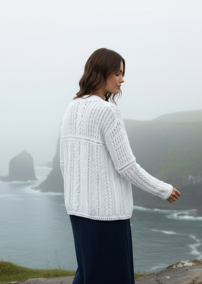 Irish Cotton Cable Knit Cardigan | Women's White Aran Cardigan