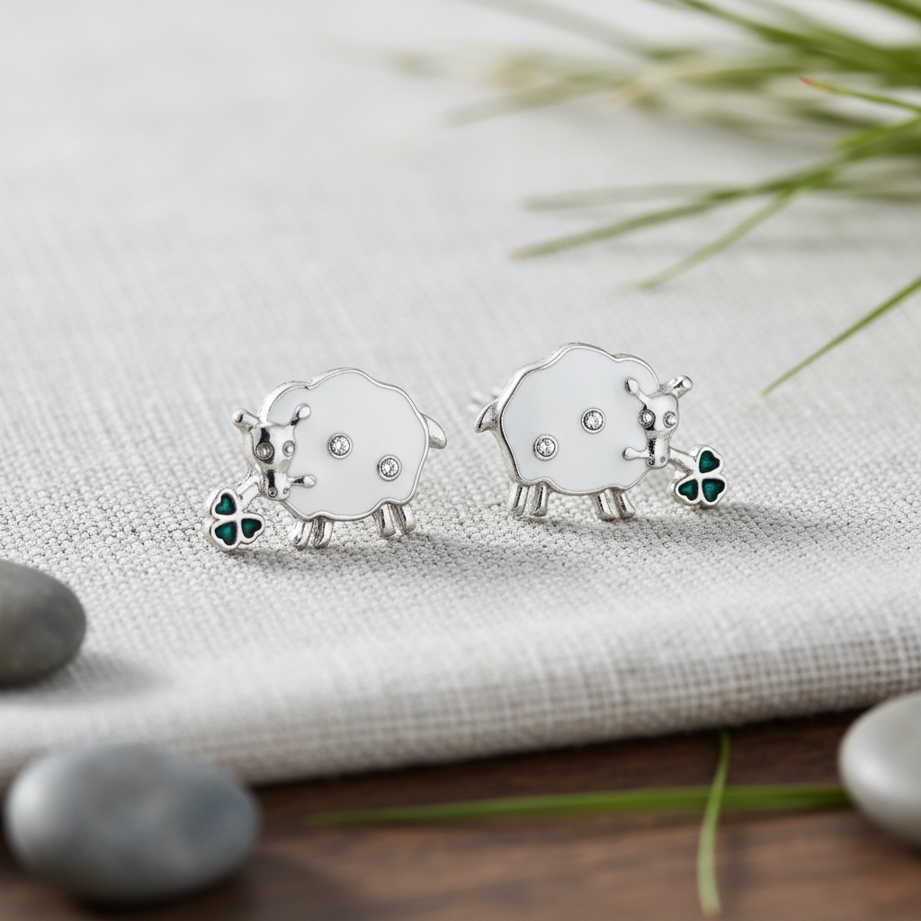 Irish Crystal Sheep Stud Earrings