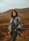 New Model Donegal Autumn 3-Irish Lambswool Cape Grey Beige Check | John Hanly Made in Ireland