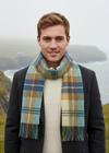 Irish Wool Scarf Long Citrus Blue Brown Plaid