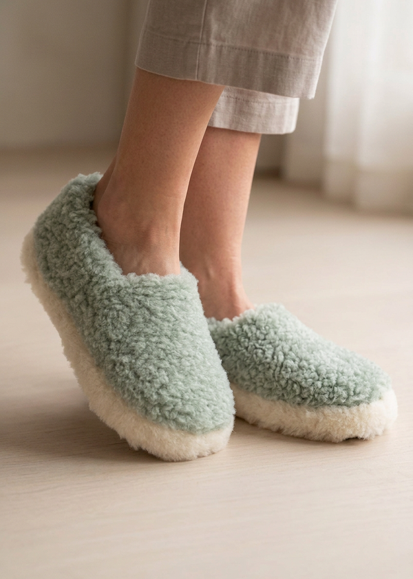 Irish Wool Slippers | Green Sheep by the Sea | 100% Wool