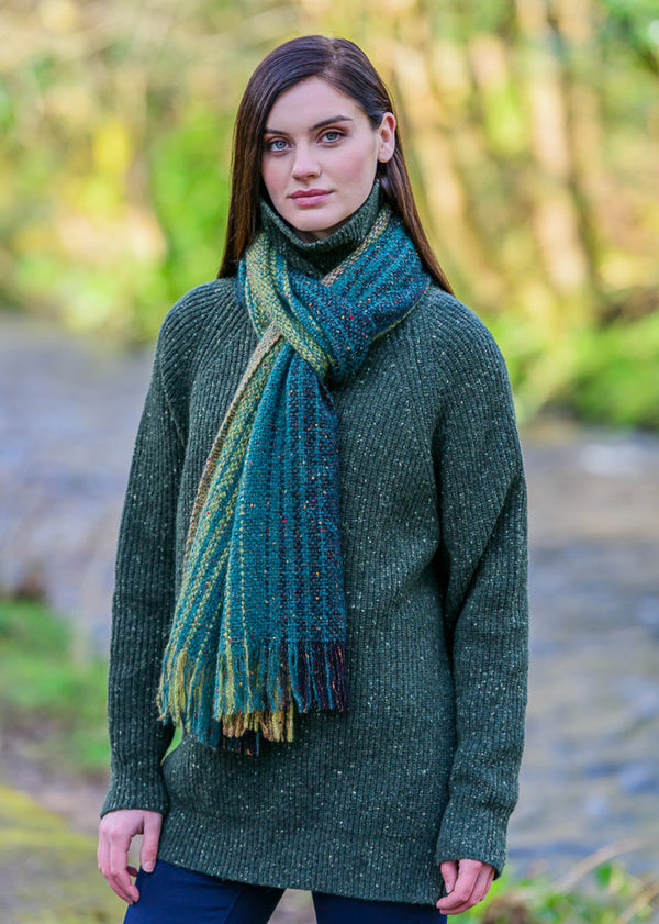Mucros Islander Scarf Green | Authentic Irish Aran Design | Made in Ireland
