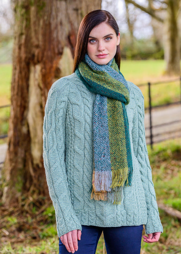 Mucros Islander Scarf | Green Stripe | Made in Ireland