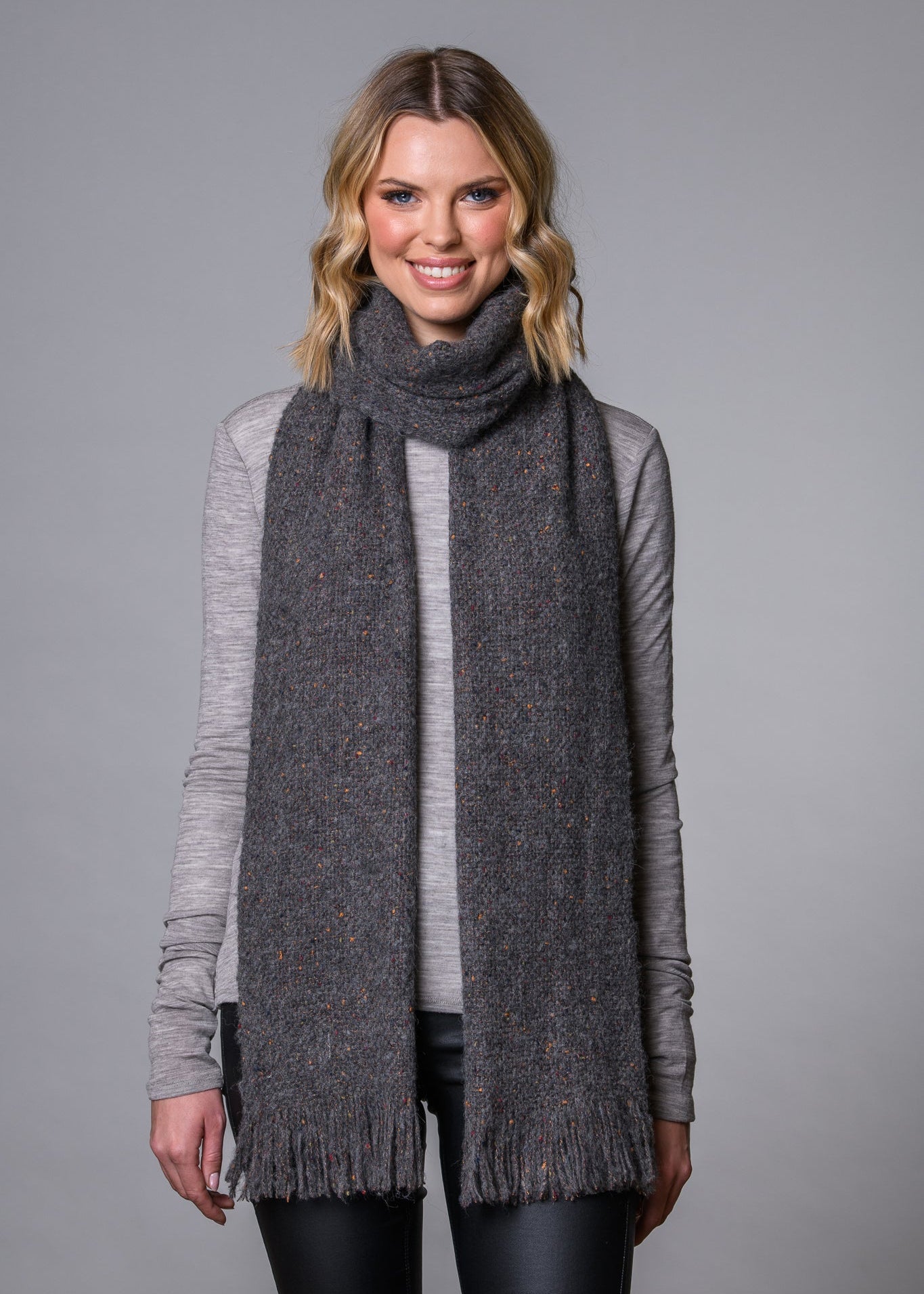 Mucros Islander Aran Scarf - Handcrafted Irish Alpaca Wool Blend | Grey Speckle