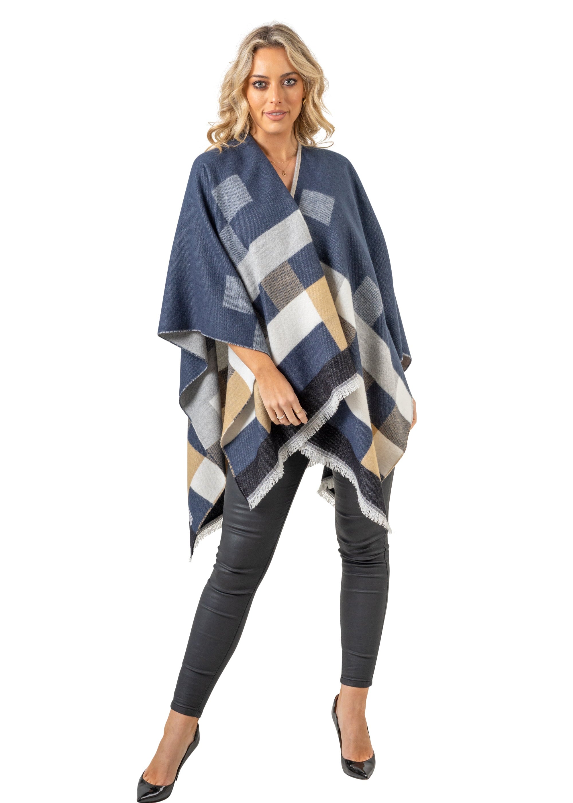 Jimmy Hourihan Fringed Shawl with Checkerboard Design