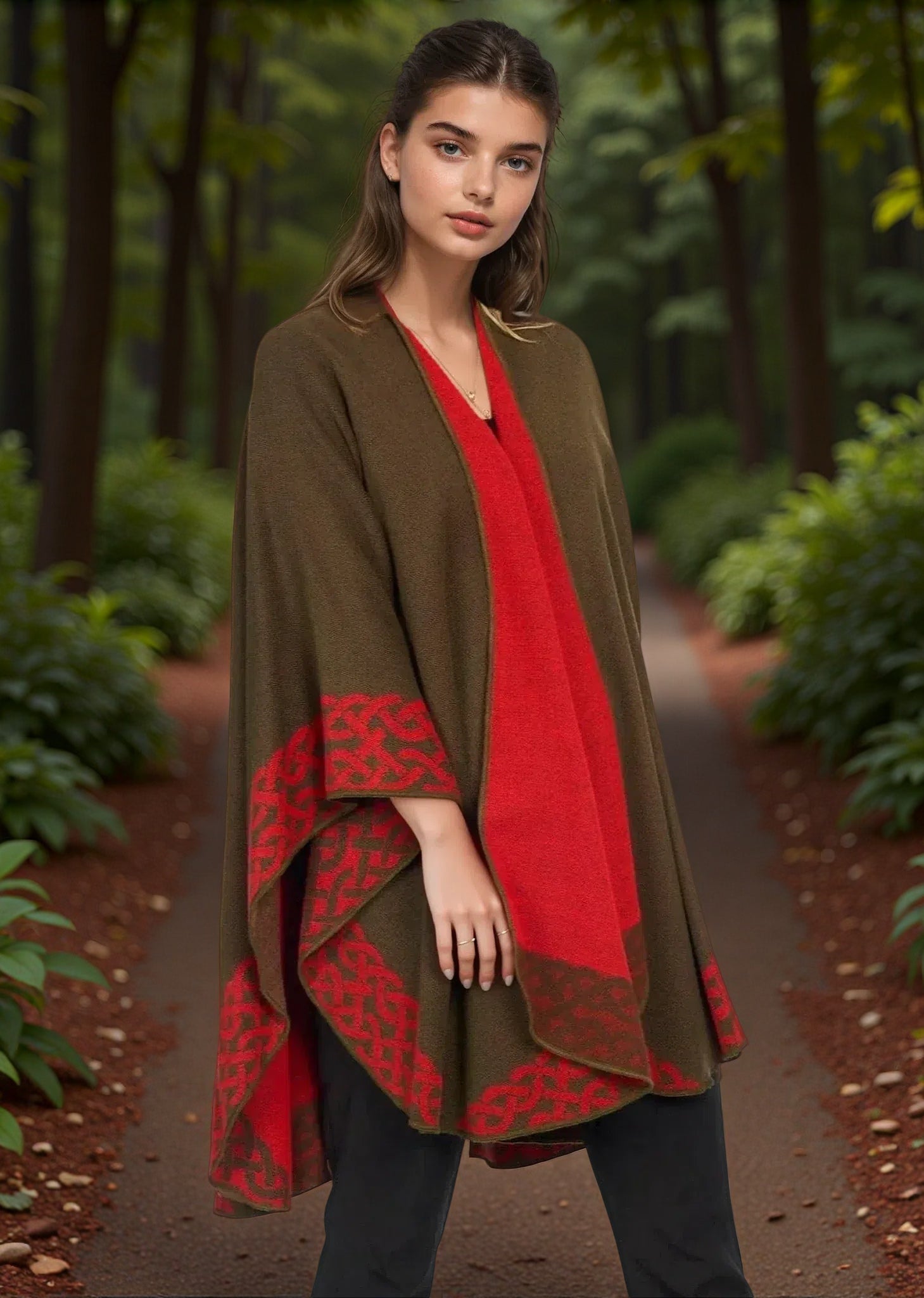 Jimmy Hourihan Green Red Shawl with Celtic Motif